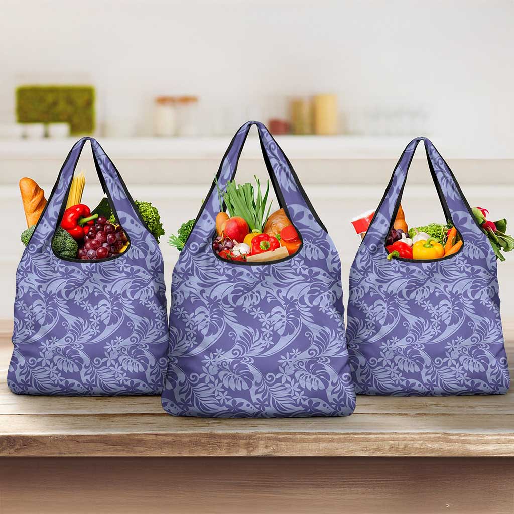 Tahiti Vareau Tiare Floral Grocery Bag Monstera Palm Tropical Leaves LT01 3-pack One Size Purple - Polynesian Pride