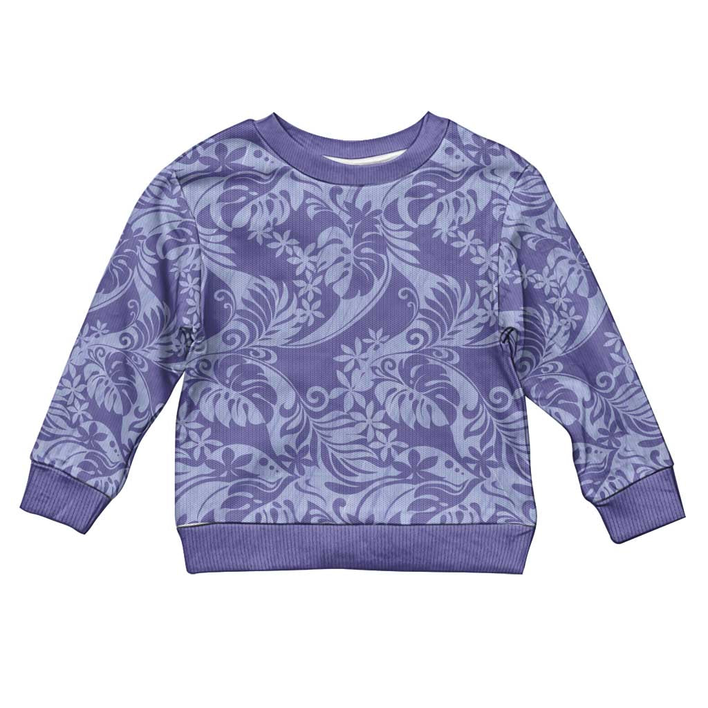 Tahiti Vareau Tiare Floral Kid Ugly Christmas Sweater Monstera Palm Tropical Leaves LT01 Kid Purple - Polynesian Pride