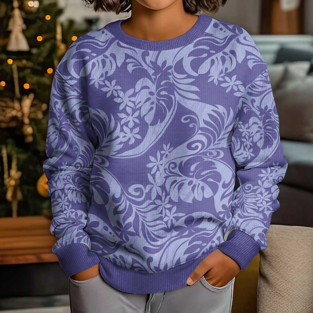 Tahiti Vareau Tiare Floral Kid Ugly Christmas Sweater Monstera Palm Tropical Leaves LT01 - Polynesian Pride