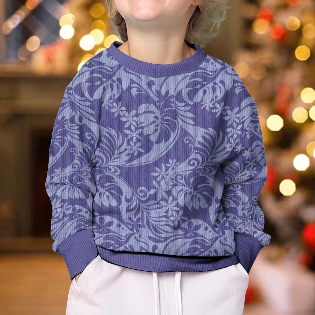 Tahiti Vareau Tiare Floral Kid Ugly Christmas Sweater Monstera Palm Tropical Leaves LT01 - Polynesian Pride