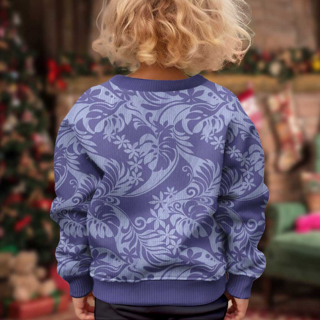 Tahiti Vareau Tiare Floral Kid Ugly Christmas Sweater Monstera Palm Tropical Leaves LT01 - Polynesian Pride
