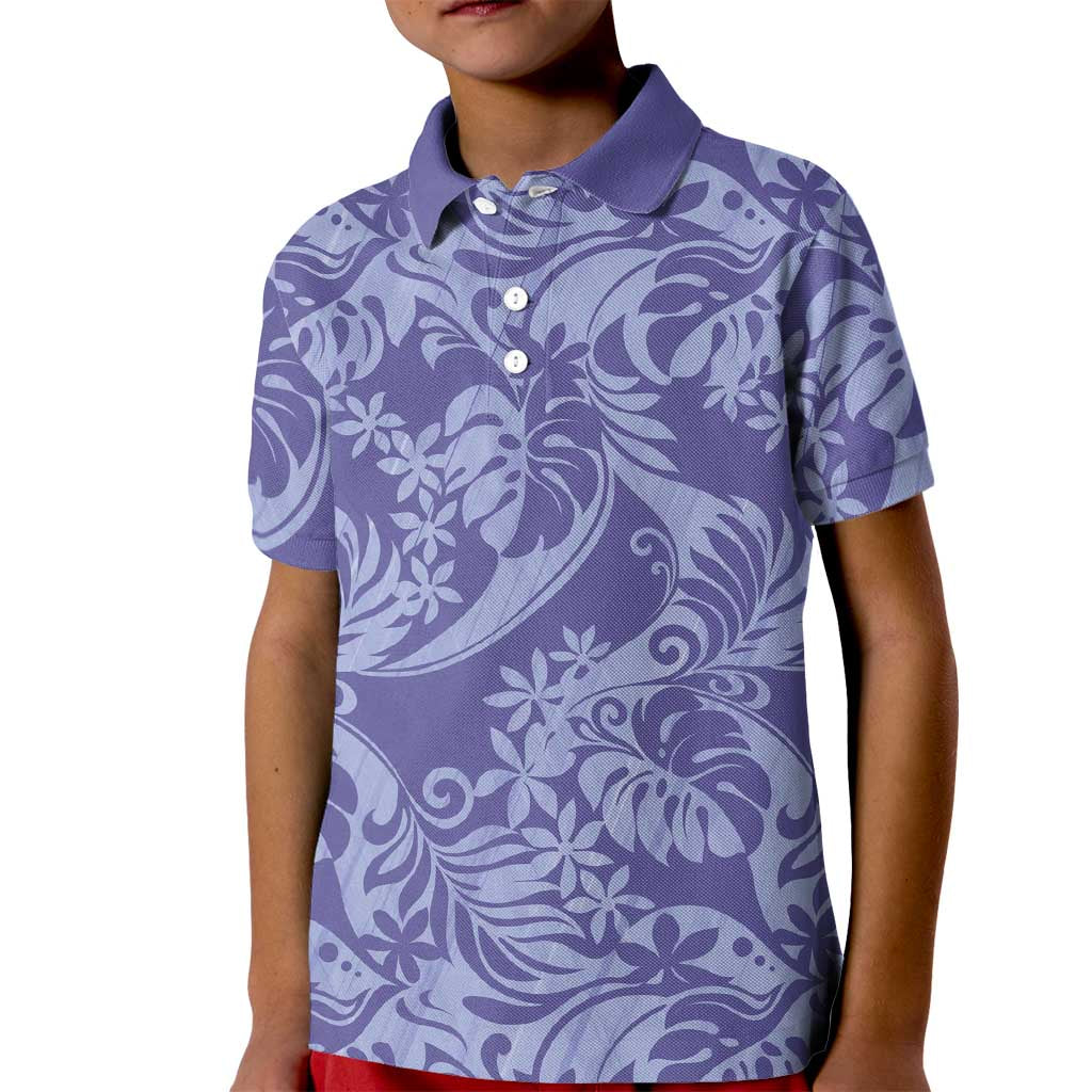 Tahiti Vareau Tiare Floral Kid Polo Shirt Monstera Palm Tropical Leaves LT01 Kid Purple - Polynesian Pride