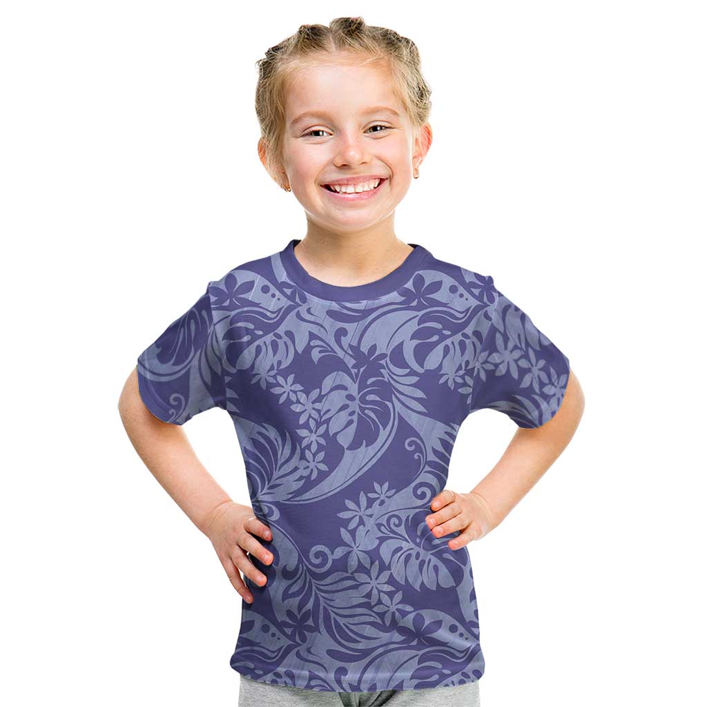 Tahiti Vareau Tiare Floral Kid T Shirt Monstera Palm Tropical Leaves LT01 Purple - Polynesian Pride