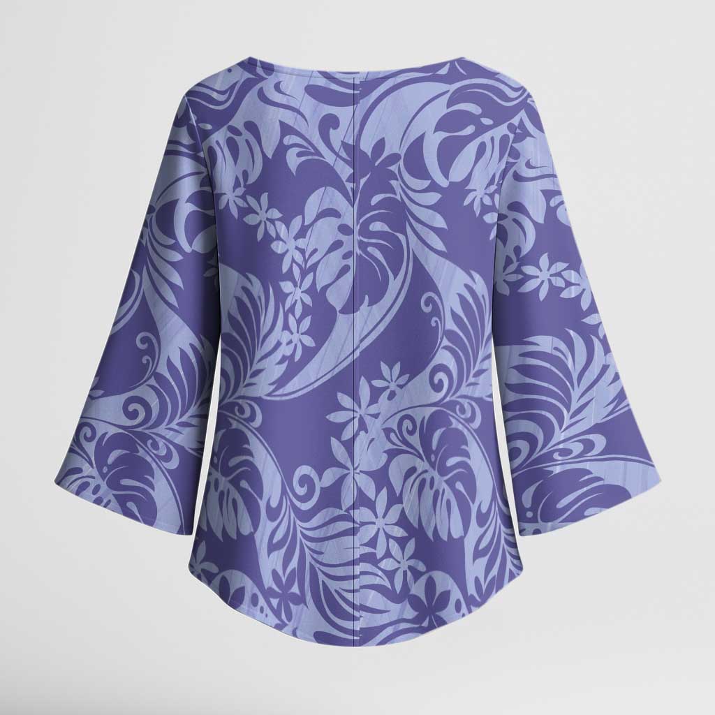 Tahiti Vareau Tiare Floral Kimono Sleeve Blouse Monstera Palm Tropical Leaves LT01 - Polynesian Pride
