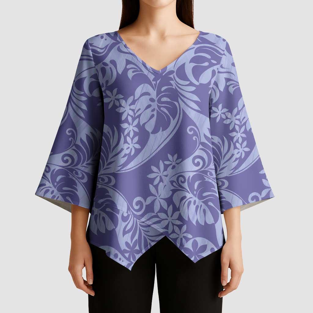 Tahiti Vareau Tiare Floral Kimono Sleeve Blouse Monstera Palm Tropical Leaves LT01 - Polynesian Pride