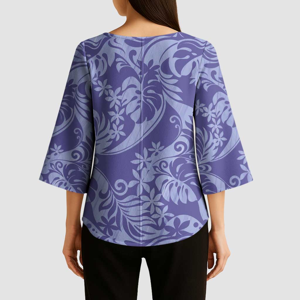 Tahiti Vareau Tiare Floral Kimono Sleeve Blouse Monstera Palm Tropical Leaves LT01 - Polynesian Pride