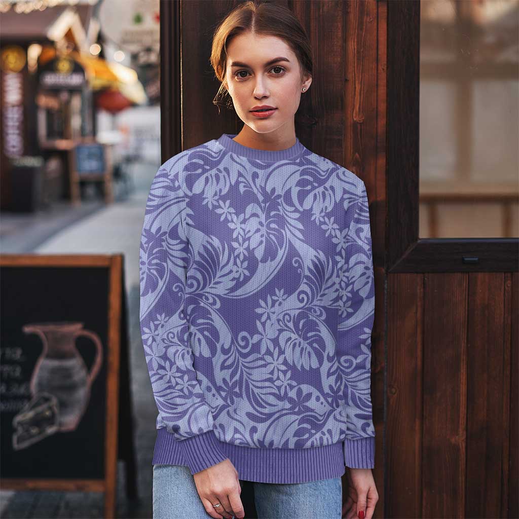 Tahiti Vareau Tiare Floral Ugly Christmas Sweater Monstera Palm Tropical Leaves LT01 - Polynesian Pride