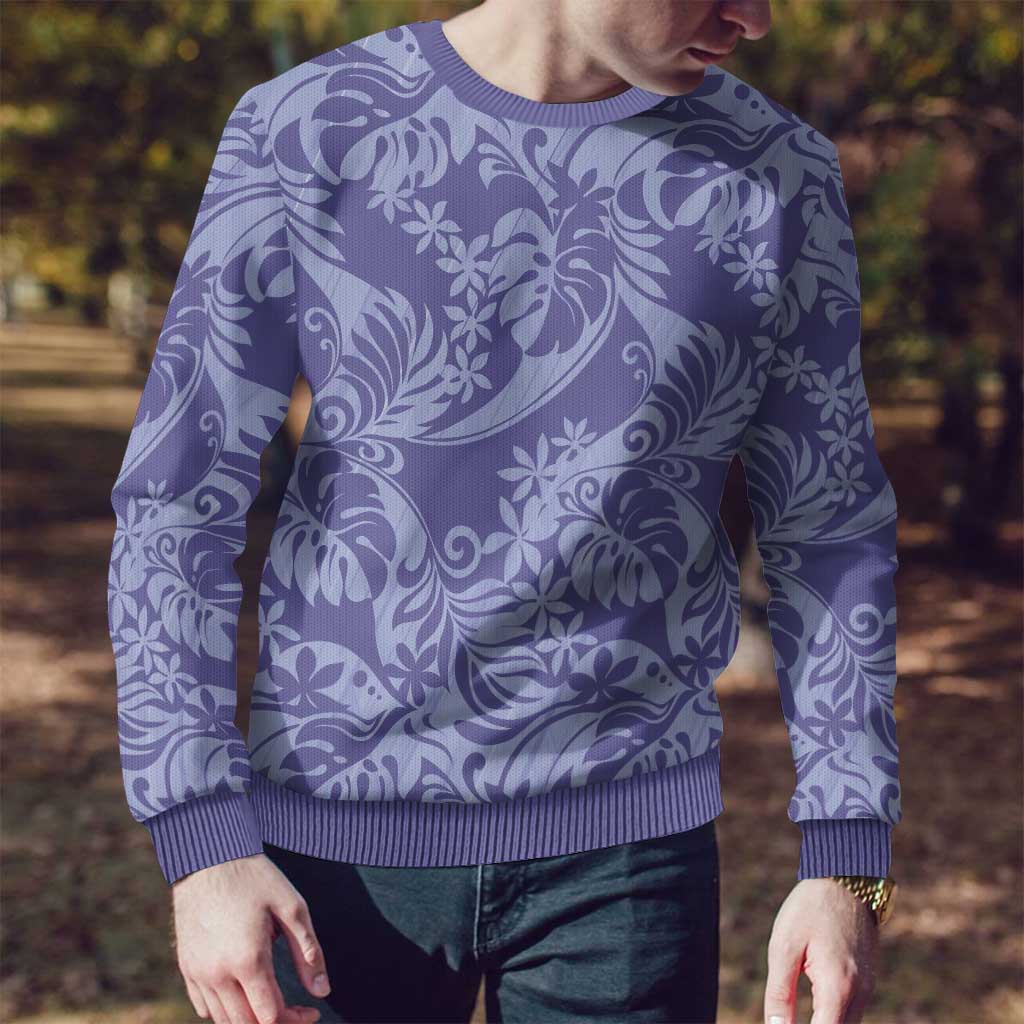 Tahiti Vareau Tiare Floral Ugly Christmas Sweater Monstera Palm Tropical Leaves LT01 - Polynesian Pride