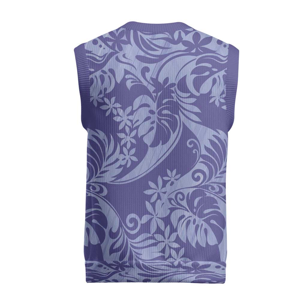 Tahiti Vareau Tiare Floral Christmas Knitted V-Neck Vest Monstera Palm Tropical Leaves LT01 - Polynesian Pride