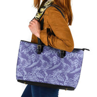 Tahiti Vareau Tiare Floral Leather Tote Bag Monstera Palm Tropical Leaves LT01 Purple - Polynesian Pride