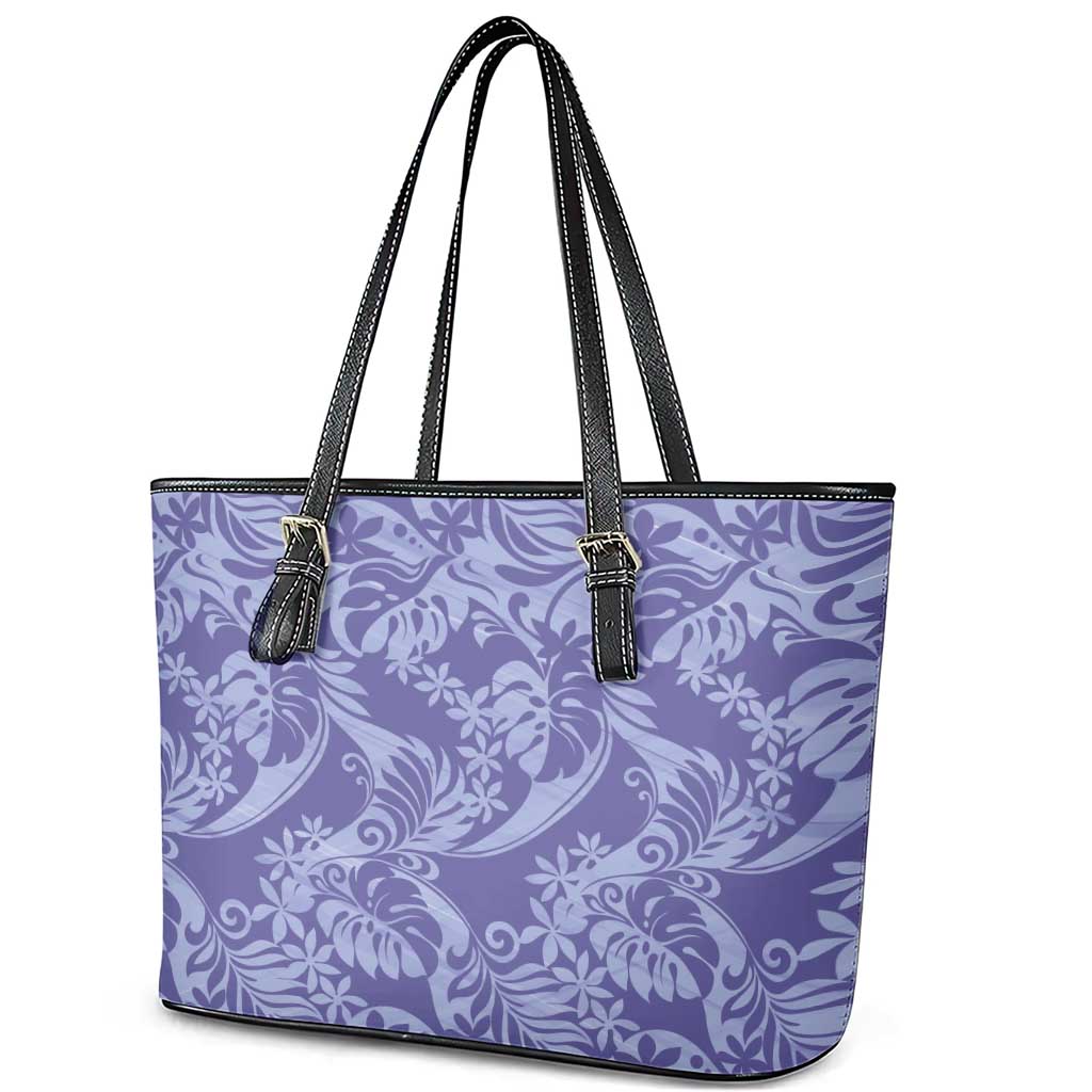 Tahiti Vareau Tiare Floral Leather Tote Bag Monstera Palm Tropical Leaves LT01 - Polynesian Pride