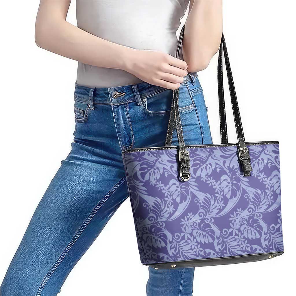Tahiti Vareau Tiare Floral Leather Tote Bag Monstera Palm Tropical Leaves LT01 - Polynesian Pride