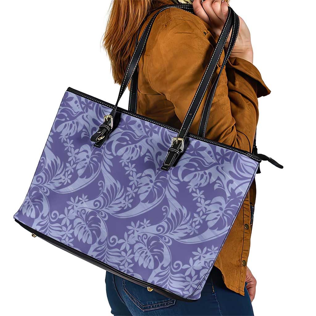 Tahiti Vareau Tiare Floral Leather Tote Bag Monstera Palm Tropical Leaves LT01 - Polynesian Pride