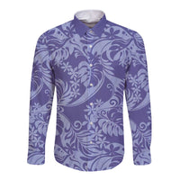Tahiti Vareau Tiare Floral Long Sleeve Button Shirt Monstera Palm Tropical Leaves LT01 Unisex Purple - Polynesian Pride