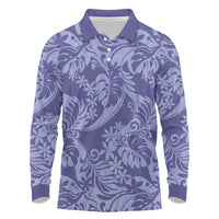 Tahiti Vareau Tiare Floral Long Sleeve Polo Shirt Monstera Palm Tropical Leaves LT01 Purple - Polynesian Pride
