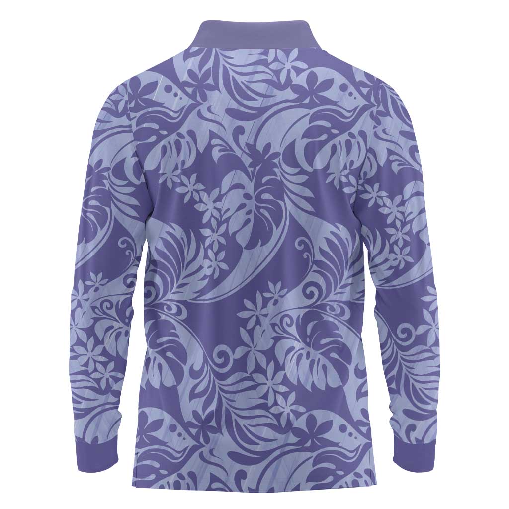 Tahiti Vareau Tiare Floral Long Sleeve Polo Shirt Monstera Palm Tropical Leaves LT01 - Polynesian Pride