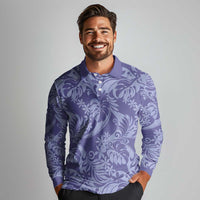 Tahiti Vareau Tiare Floral Long Sleeve Polo Shirt Monstera Palm Tropical Leaves LT01 - Polynesian Pride