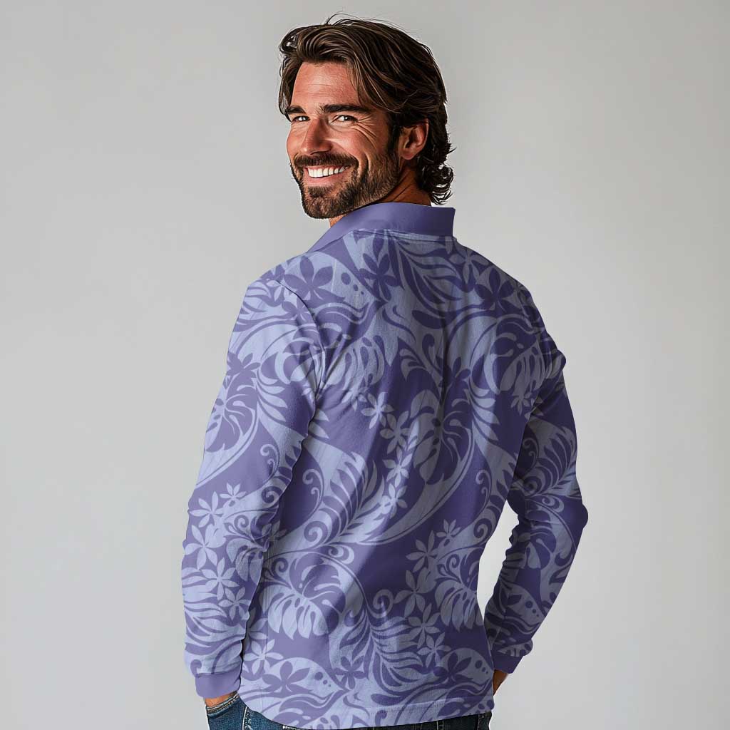 Tahiti Vareau Tiare Floral Long Sleeve Polo Shirt Monstera Palm Tropical Leaves LT01 - Polynesian Pride