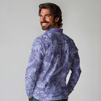Tahiti Vareau Tiare Floral Long Sleeve Polo Shirt Monstera Palm Tropical Leaves LT01 - Polynesian Pride