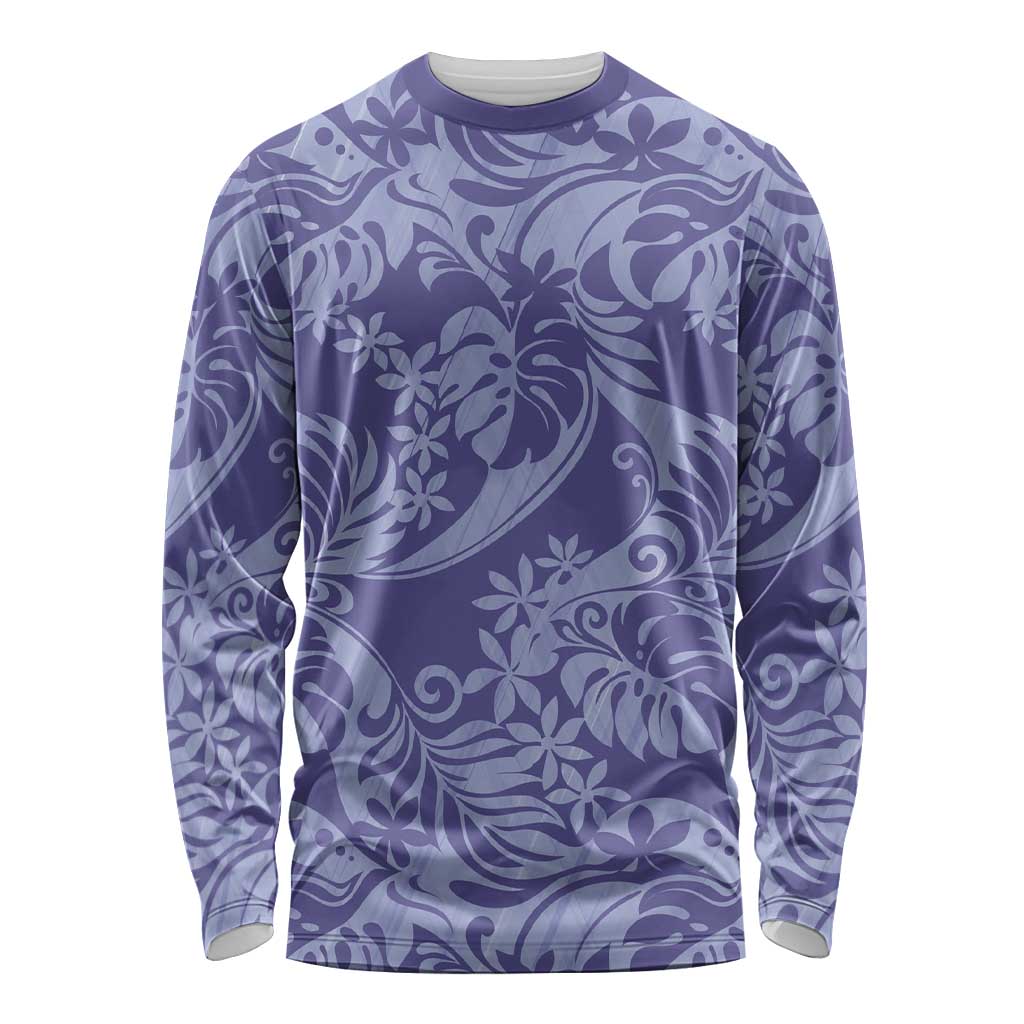 Tahiti Vareau Tiare Floral Long Sleeve Shirt Monstera Palm Tropical Leaves LT01 Unisex Purple - Polynesian Pride