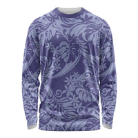 Tahiti Vareau Tiare Floral Long Sleeve Shirt Monstera Palm Tropical Leaves LT01 Unisex Purple - Polynesian Pride