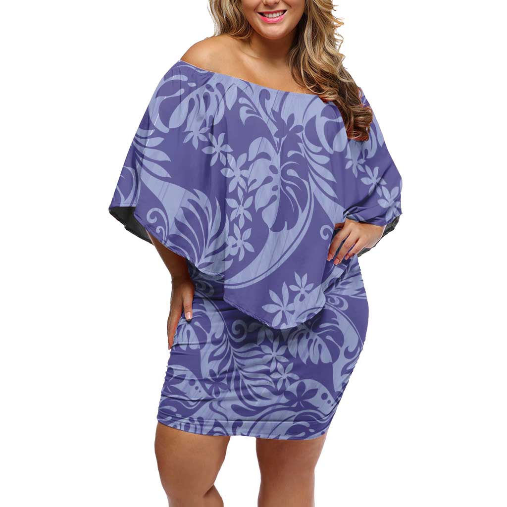 Tahiti Vareau Tiare Floral Off Shoulder Short Dress Monstera Palm Tropical Leaves LT01 Women Purple - Polynesian Pride