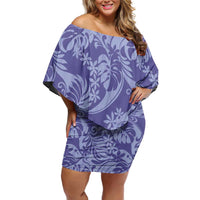 Tahiti Vareau Tiare Floral Off Shoulder Short Dress Monstera Palm Tropical Leaves LT01 Women Purple - Polynesian Pride