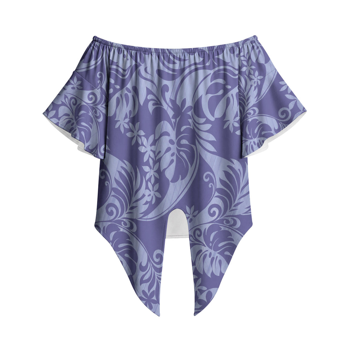 Tahiti Vareau Tiare Floral Off Shoulder Wrap Waist Top Monstera Palm Tropical Leaves LT01 Purple - Polynesian Pride