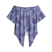 Tahiti Vareau Tiare Floral Off Shoulder Wrap Waist Top Monstera Palm Tropical Leaves LT01 Purple - Polynesian Pride