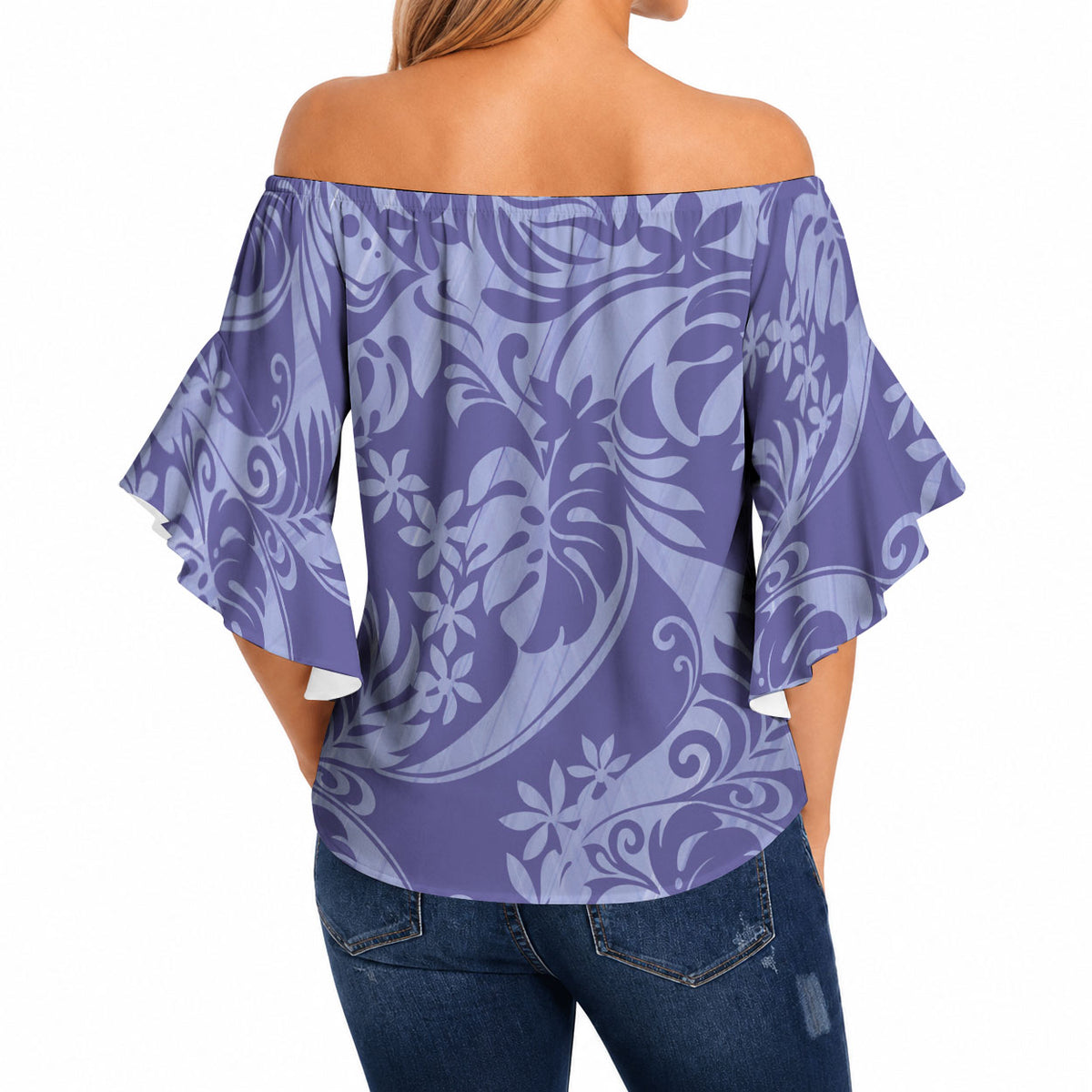 Tahiti Vareau Tiare Floral Off Shoulder Wrap Waist Top Monstera Palm Tropical Leaves LT01 - Polynesian Pride