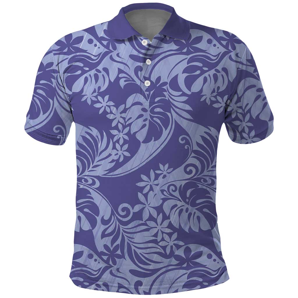 Tahiti Vareau Tiare Floral Polo Shirt Monstera Palm Tropical Leaves LT01 Purple - Polynesian Pride