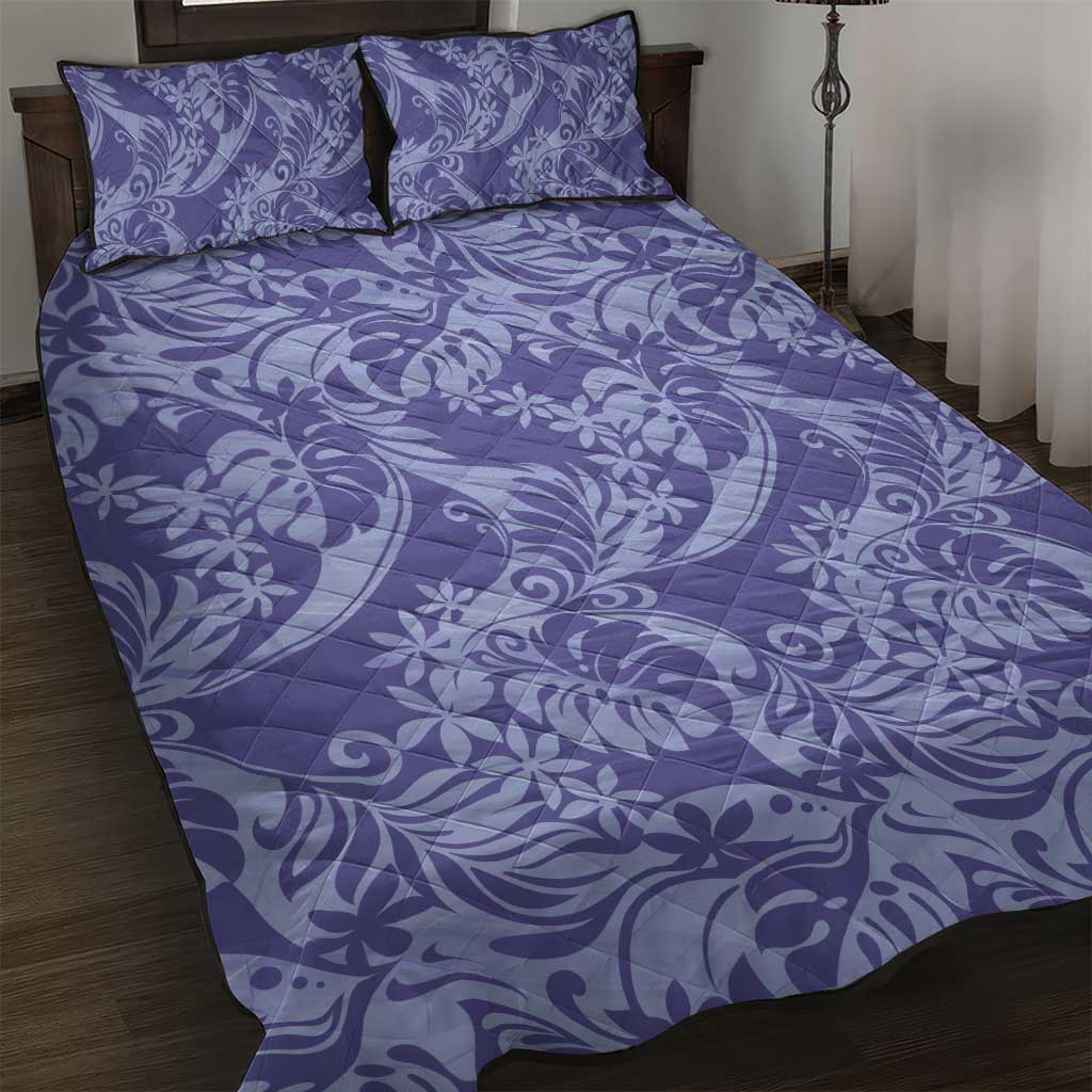 Tahiti Vareau Tiare Floral Quilt Bed Set Monstera Palm Tropical Leaves - Polynesian Pride