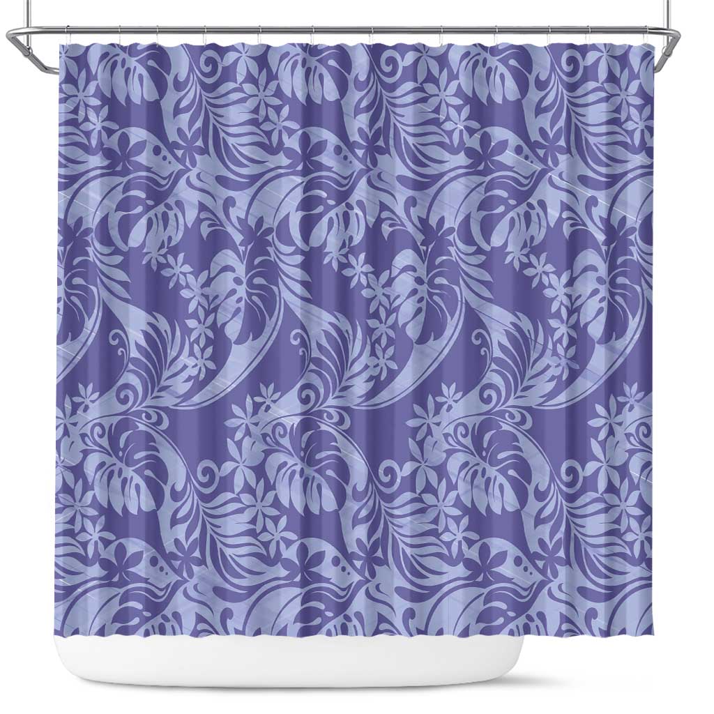 Tahiti Vareau Tiare Floral Shower Curtain Monstera Palm Tropical Leaves LT01 Purple - Polynesian Pride