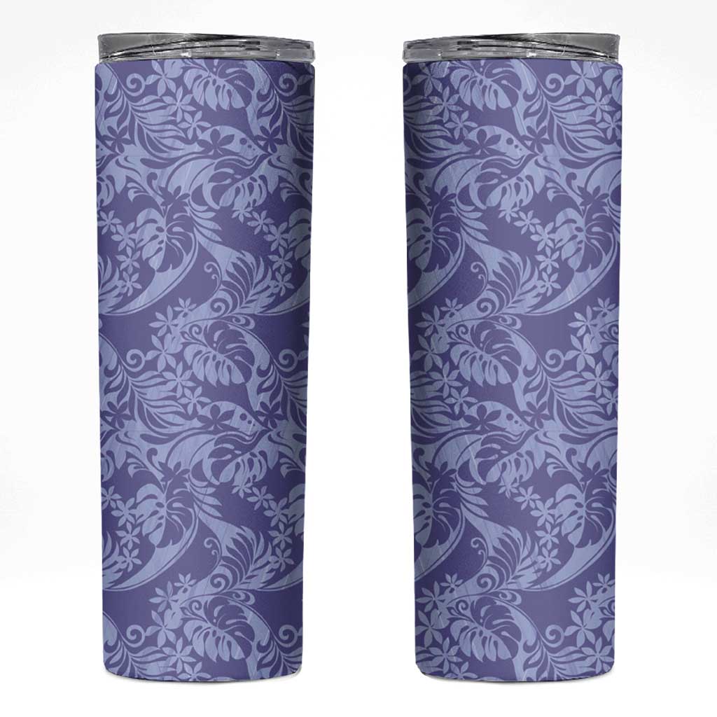 Tahiti Vareau Tiare Floral Skinny Tumbler Monstera Palm Tropical Leaves LT01 Purple - Polynesian Pride