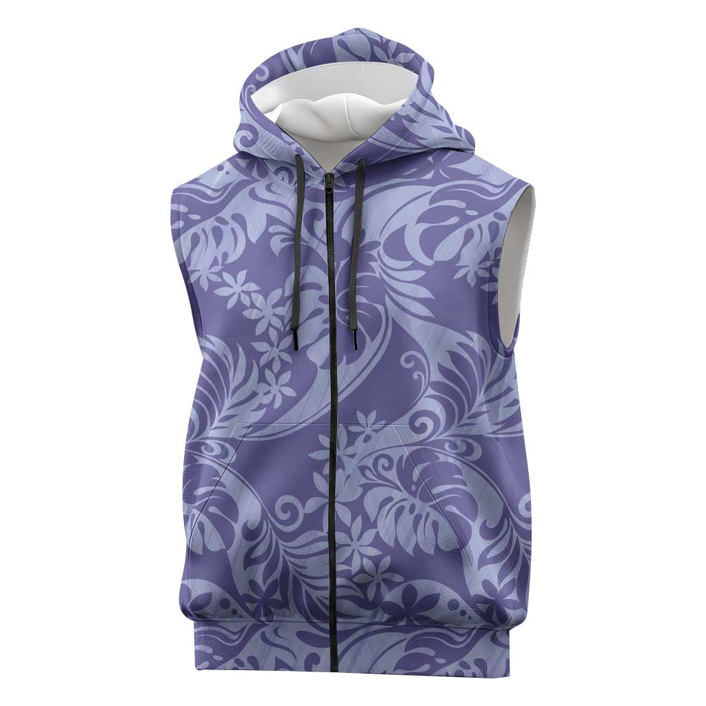Tahiti Vareau Tiare Floral Sleeveless Zip Hoodie Monstera Palm Tropical Leaves LT01 Purple - Polynesian Pride