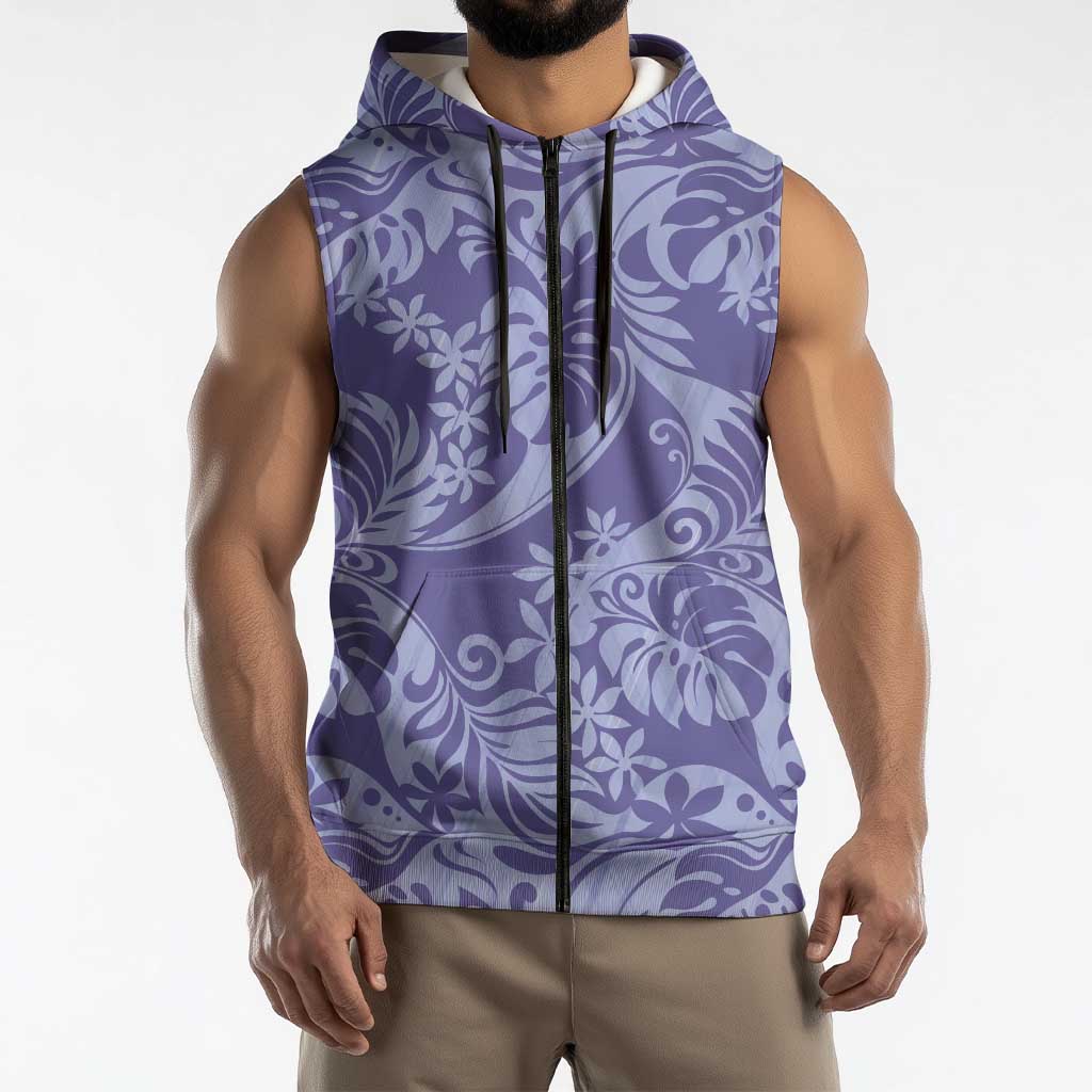 Tahiti Vareau Tiare Floral Sleeveless Zip Hoodie Monstera Palm Tropical Leaves LT01 - Polynesian Pride