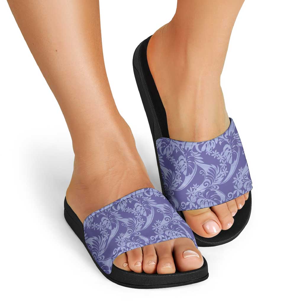 Tahiti Vareau Tiare Floral Slide Sandals Monstera Palm Tropical Leaves - Polynesian Pride