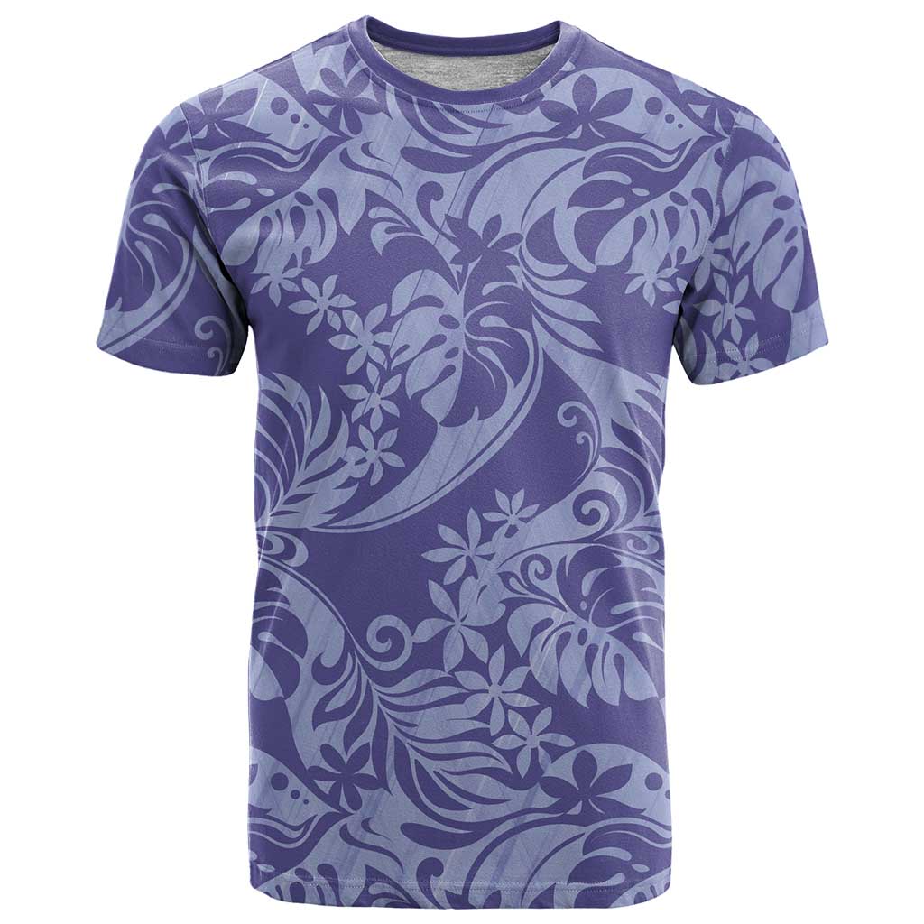 Tahiti Vareau Tiare Floral T Shirt Monstera Palm Tropical Leaves LT01 Purple - Polynesian Pride