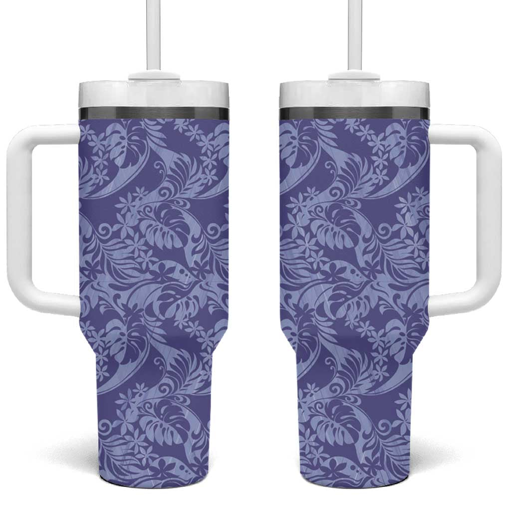 Tahiti Vareau Tiare Floral Tumbler With Handle Monstera Palm Tropical Leaves LT01 One Size: 40 oz Purple - Polynesian Pride