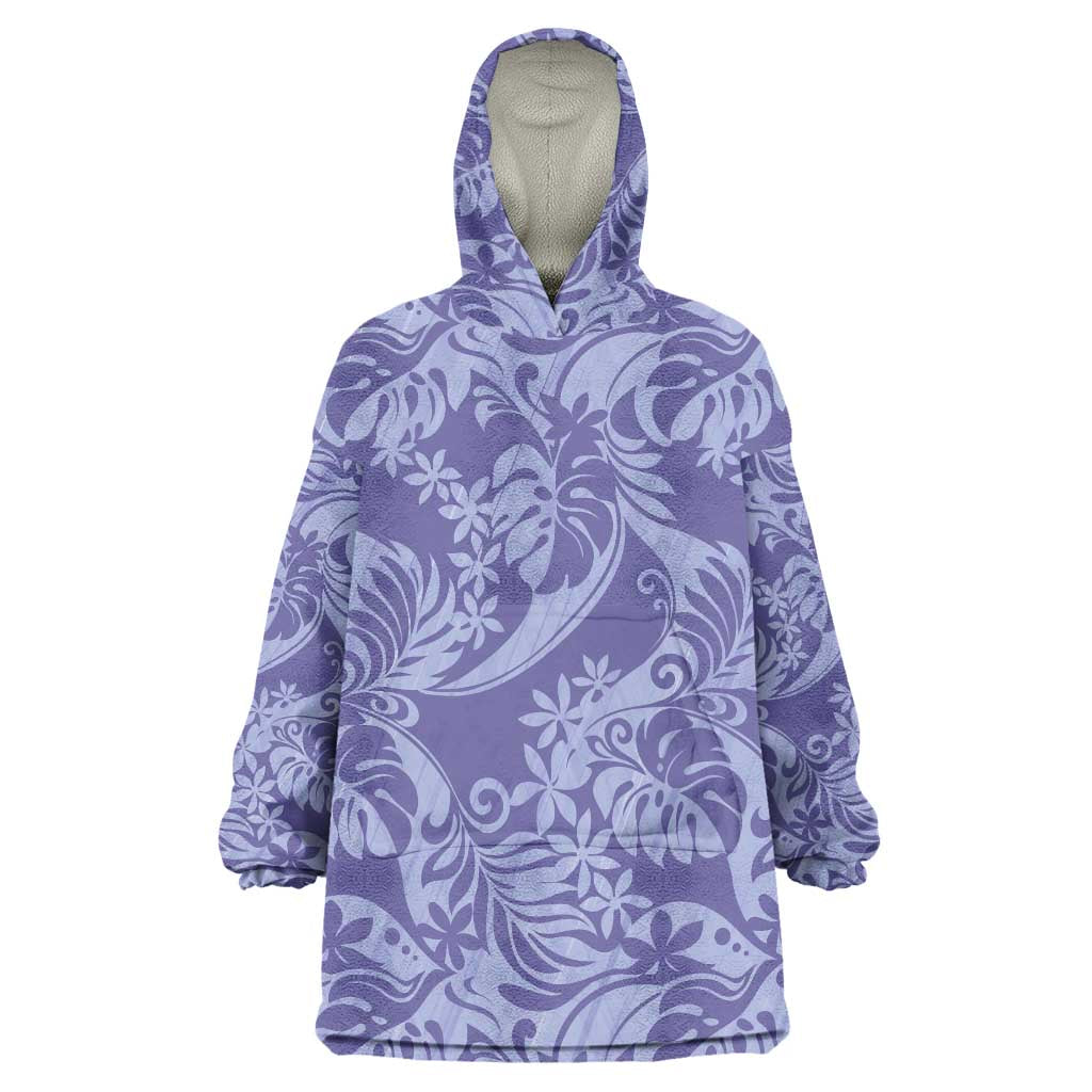 Tahiti Vareau Tiare Floral Wearable Blanket Hoodie Monstera Palm Tropical Leaves LT01 One Size Purple - Polynesian Pride