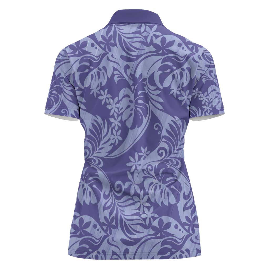 Tahiti Vareau Tiare Floral Women Polo Shirt Monstera Palm Tropical Leaves - Polynesian Pride