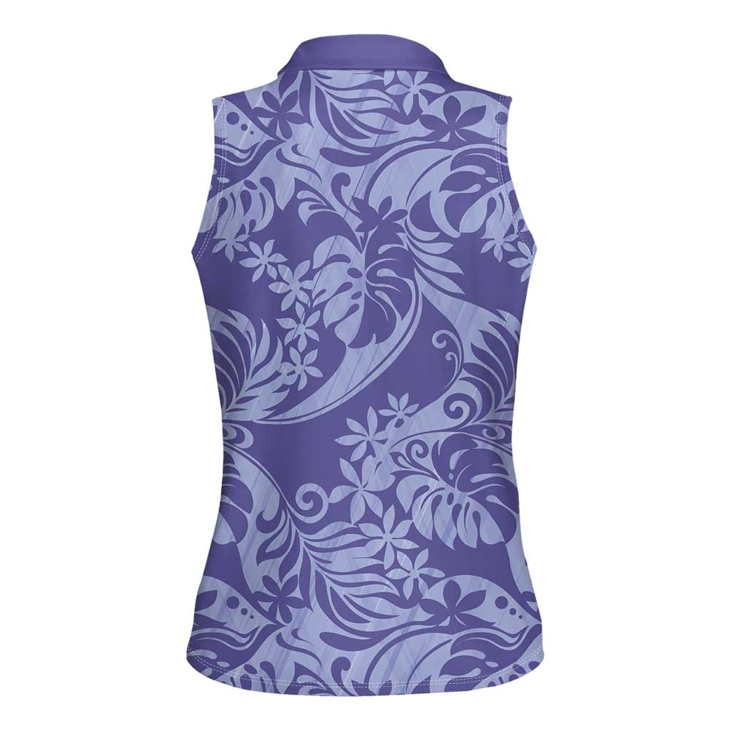 Tahiti Vareau Tiare Floral Women Sleeveless Polo Shirt Monstera Palm Tropical Leaves LT01 - Polynesian Pride