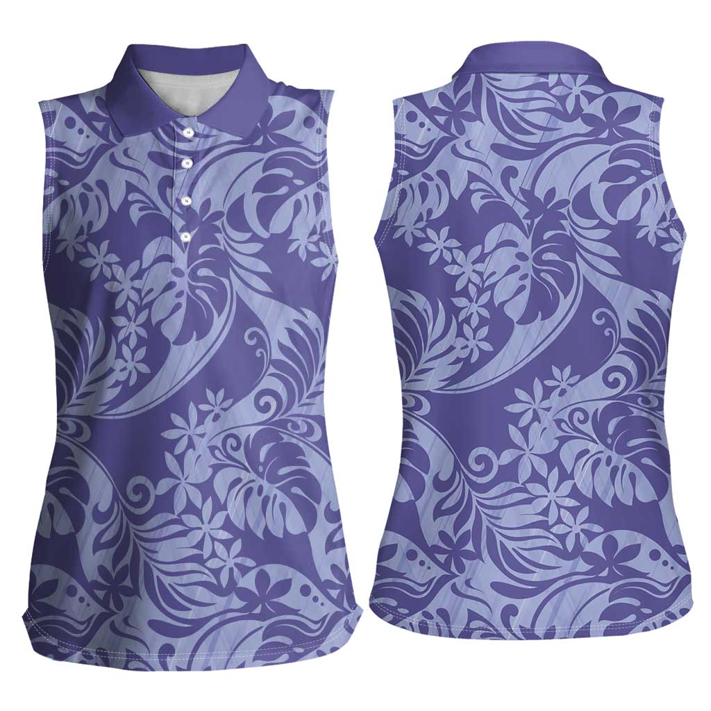 Tahiti Vareau Tiare Floral Women Sleeveless Polo Shirt Monstera Palm Tropical Leaves LT01 - Polynesian Pride