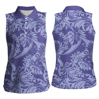 Tahiti Vareau Tiare Floral Women Sleeveless Polo Shirt Monstera Palm Tropical Leaves LT01 - Polynesian Pride