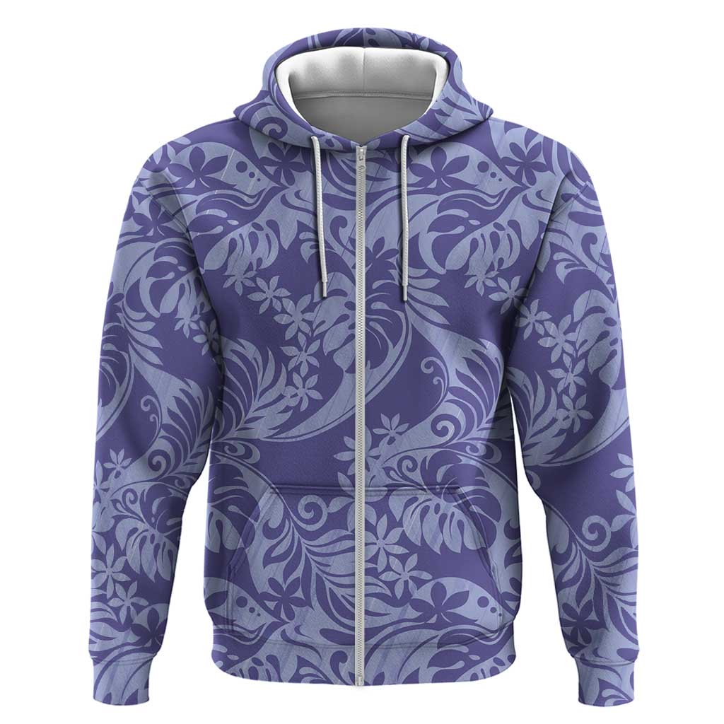 Tahiti Vareau Tiare Floral Zip Hoodie Monstera Palm Tropical Leaves LT01 Zip Hoodie Purple - Polynesian Pride