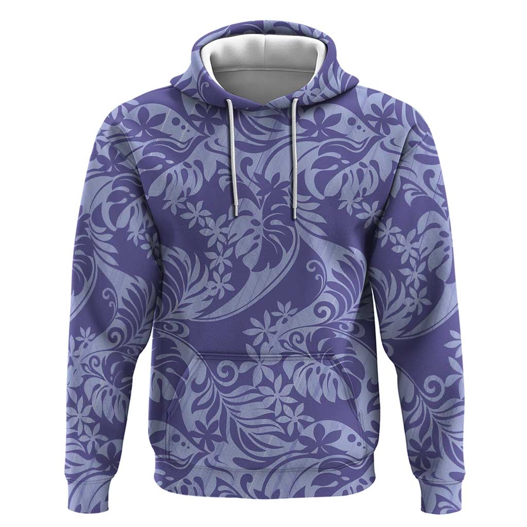 Tahiti Vareau Tiare Floral Zip Hoodie Monstera Palm Tropical Leaves LT01 Pullover Hoodie Purple - Polynesian Pride