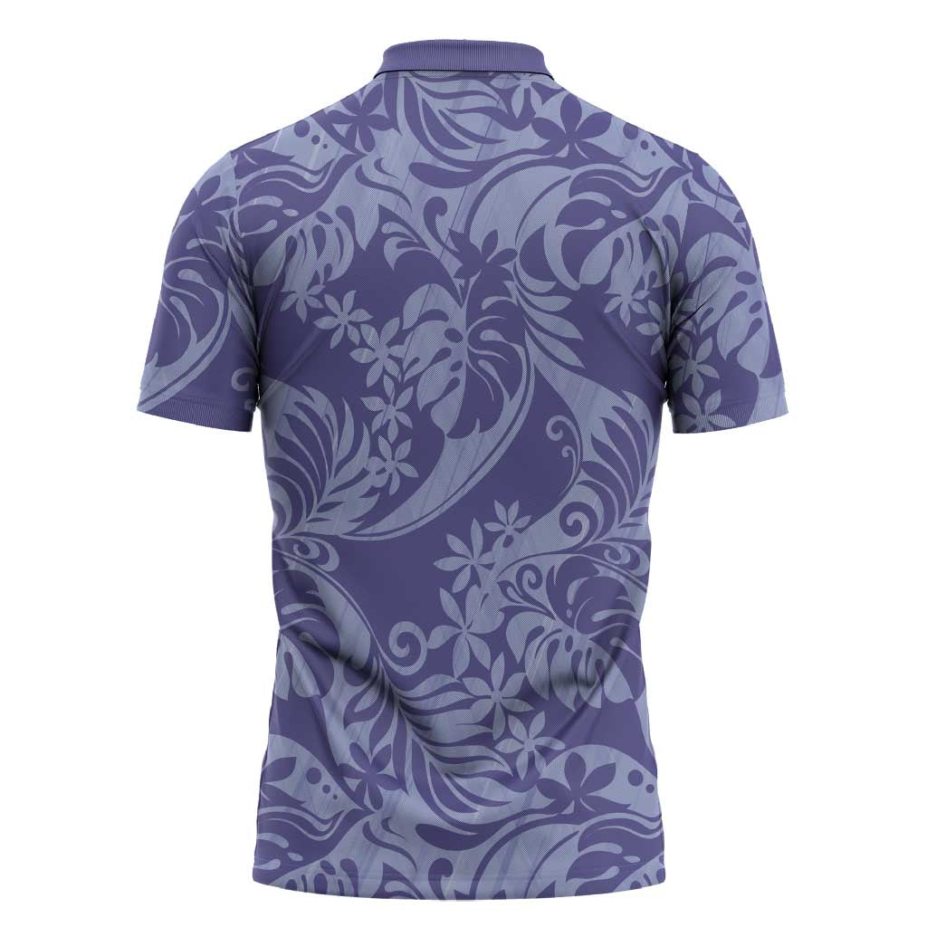 Tahiti Vareau Tiare Floral Zipper Polo Shirt Monstera Palm Tropical Leaves LT01 - Polynesian Pride
