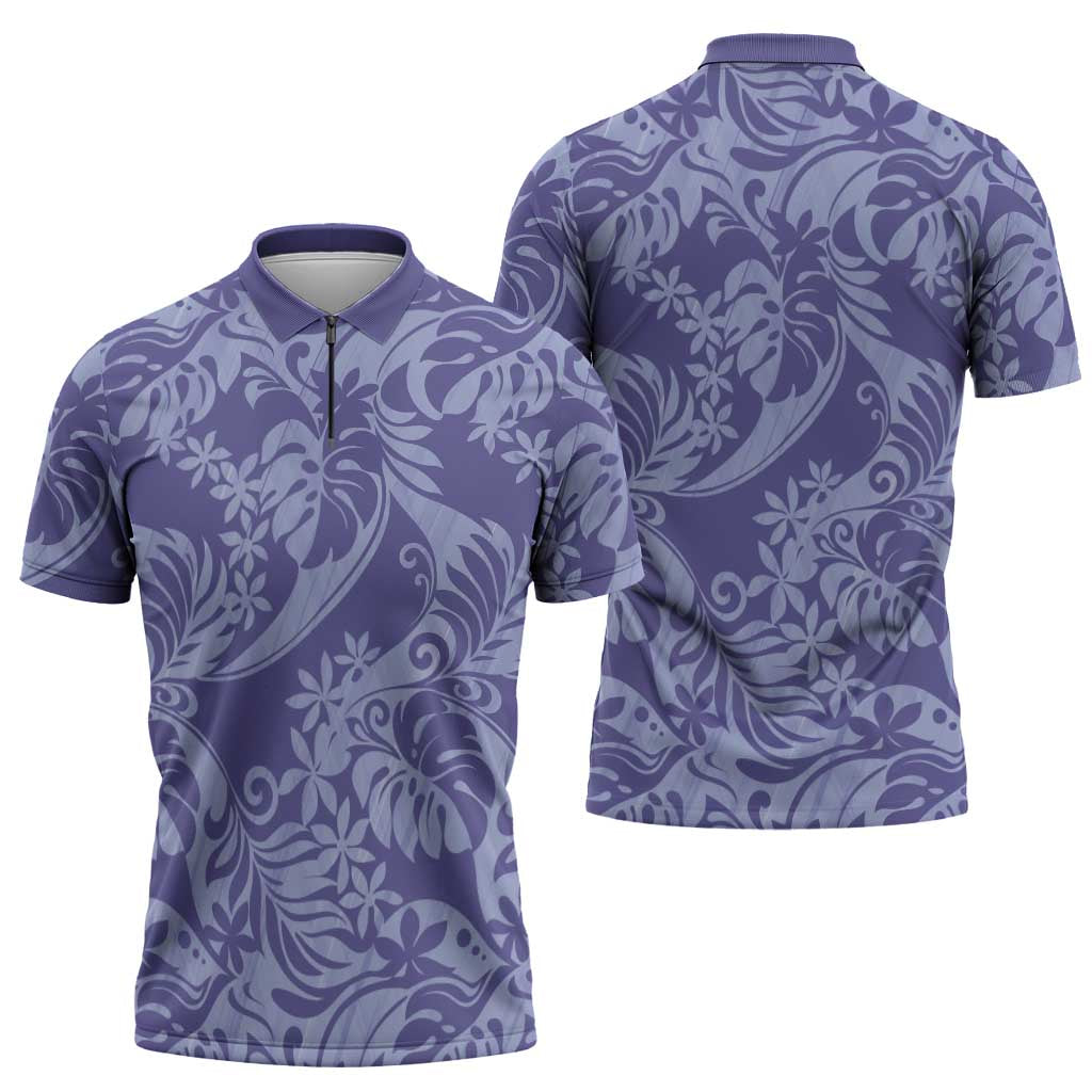 Tahiti Vareau Tiare Floral Zipper Polo Shirt Monstera Palm Tropical Leaves LT01 - Polynesian Pride