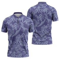 Tahiti Vareau Tiare Floral Zipper Polo Shirt Monstera Palm Tropical Leaves LT01 - Polynesian Pride