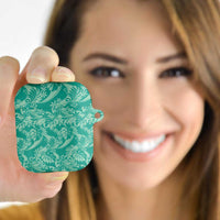 Tahiti Teal Tiare Floral AirPods Case Monstera Palm Tropical Leaves - Polynesian Pride